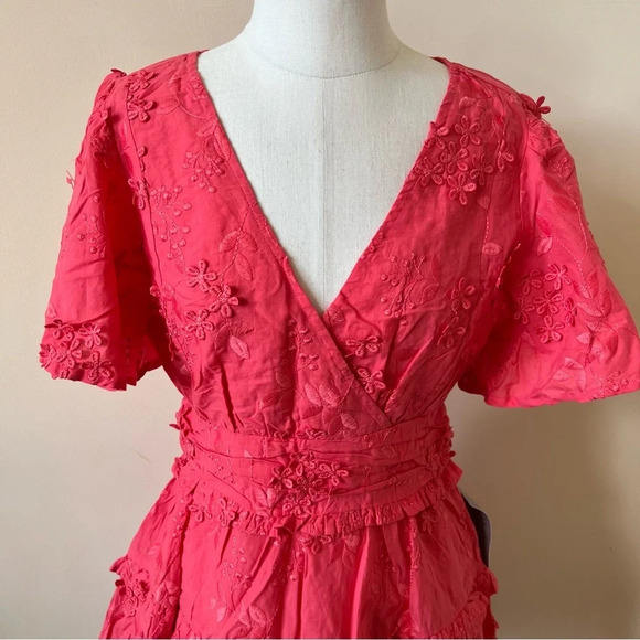 New! BTFL-Life Madie Embroidered Flutter Sleeve Mini Dress nwt 26036 - Picture 4 of 9